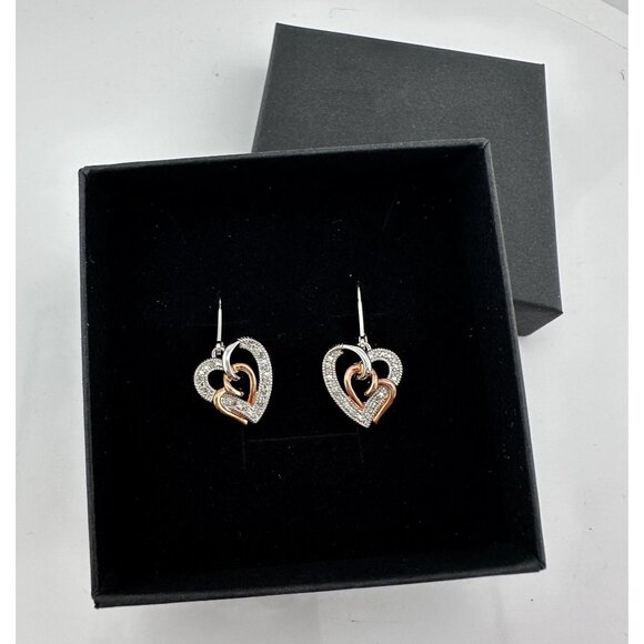 Two Tone Interlocking Hearts Diamond Accent Earrings - Picture 8 of 8